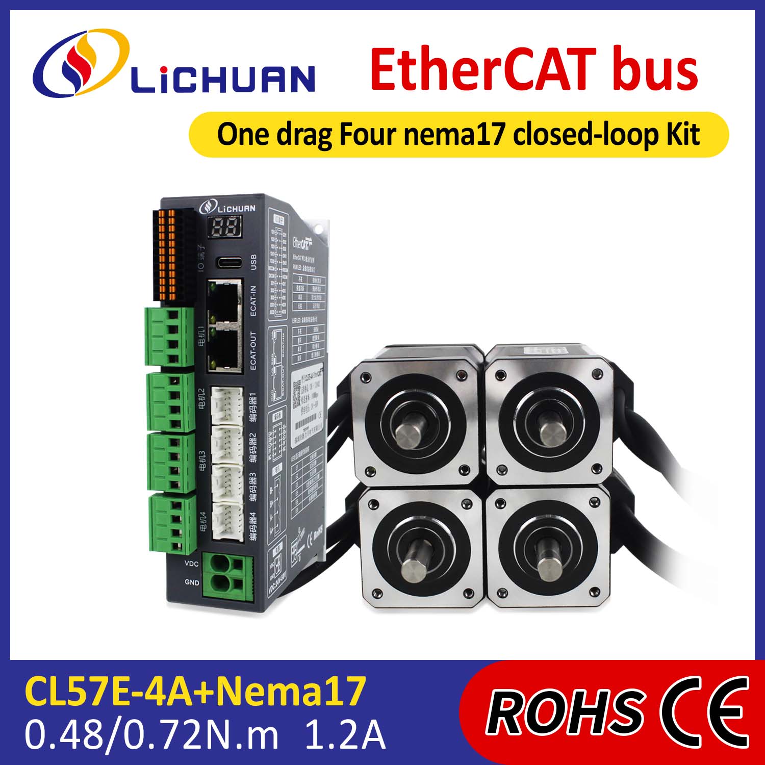 EtherCAT 2-faasiline Nema17 4-teljeline alalisvoolu suletud ahelaga samm-mootori draiverite komplekt