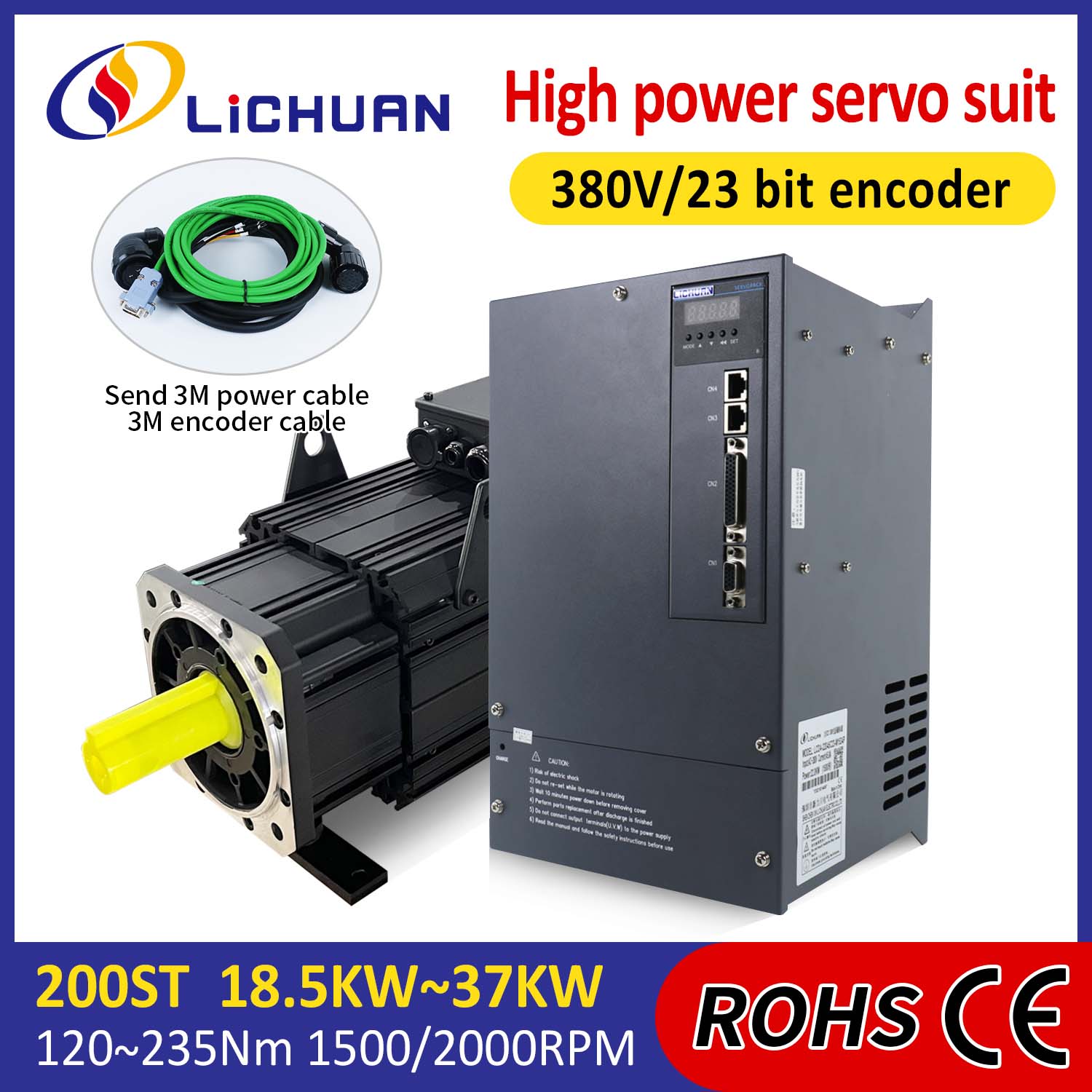 Lichuani vahelduvvoolu servomootori draiverite komplekt SUUR VÕIMSUS 140N.m 22KW AC380V 44.7A 1500/2000RPM IP65