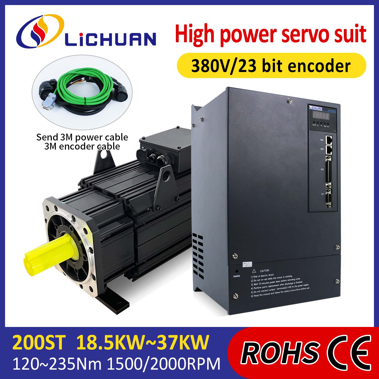 Lichuani vahelduvvoolu servomootori draiverite komplekt SUUR VÕIMSUS 191N.m 30KW AC380V 52A 1500/2000RPM IP65